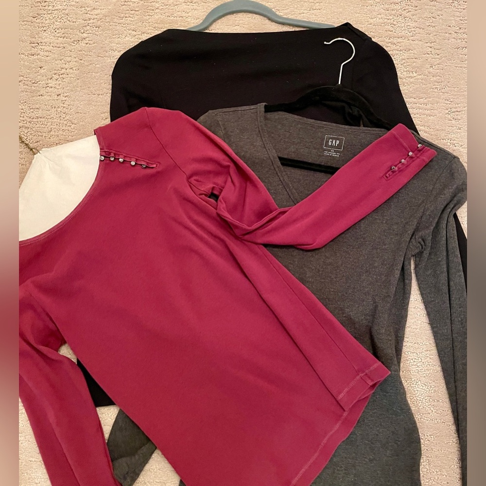 3 Long Sleeve Tops: Black, Gray & Wine from Gap &Ban Rep
